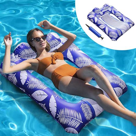 Hamac Gonflable Piscine, Flottantes Hamac, Lit Flottant Gonflable, 4-in-1 Hamac D'eau,Chaise de Piscine Flottante, Chaise longue de piscine Flottantes Portable, avec Pompes, pour Piscine (1/5)