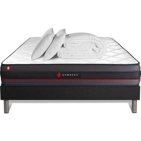 Ensemble matelas sommier Regen 180 x 200 cm - Couleur : Noir avec 2 oreillers et couette (1/9)