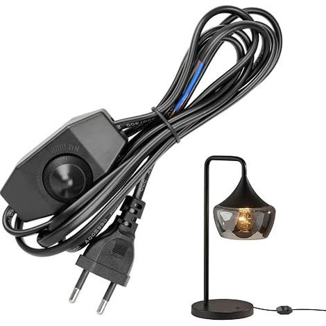 LED Dimmer Switch with 1.8 m Cable and EU Plug - Stepless Cord Dimmer for Table Lamps and Floor Lamps - Flicker Free Brightness Adjustment up to 100 (1/5)