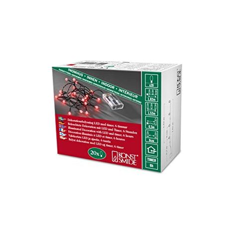 Konstsmide 1491-907 - Luci LED su filo, a batteria, 20 punti luce, timer integrato, colore: verde rosso (1/4)
