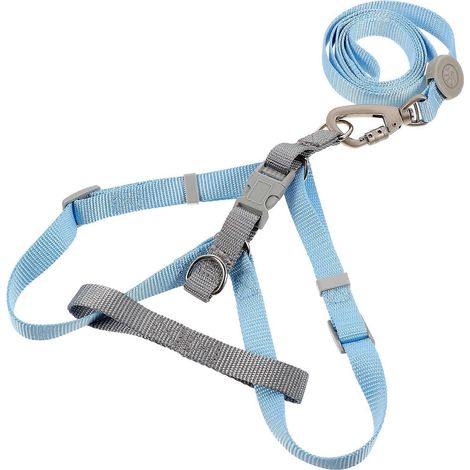 Arnés y correa ajustables para cachorros, conjunto de 2 piezas, poliéster azul. (1/5)