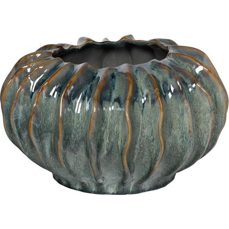 Amadeus - Vase rond Vague en céramique bleu Ø33,5 cm H19 cm (1/2)