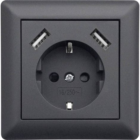 LEDmaxx USB1003 1 parte Presa di corrente per montaggio a filo con USB, Protezione per i bambini Antracite (1/4)