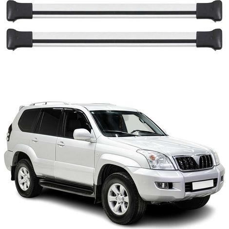 OMAC Barres de toit en aluminium pour Toyota Land Cruiser Prado J120 2002-2009 – TÜV / DIN 75302:2019 – Charge max 75 kg – 2 barres Argent (1/4)