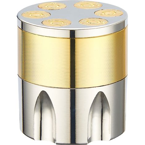 Bullet Grinder 3 lagig 42mm Durchmesser Metall Mühle Kräutermühle - Kleiner Cruncher Silber/Gold Gewürzmühle Mini-Grinder Revolver