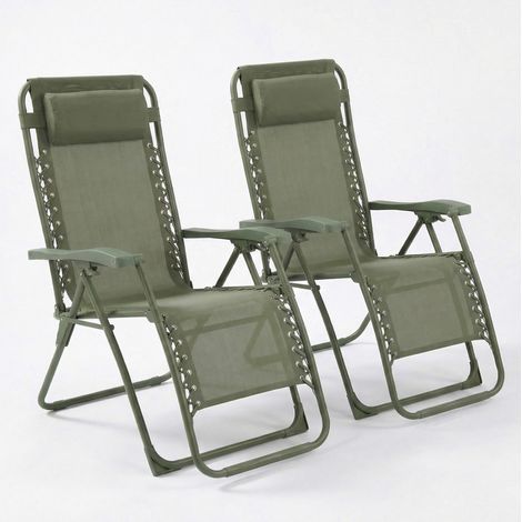 CASABEL lot de 2 chaises pliantes Zéro Gravité Vert sauge