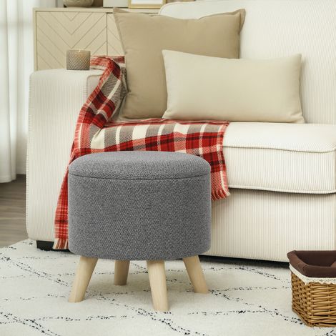 Pouf rond repose-pieds tabouret avec coffre de rangement pieds en bois design moderne gris (1/5)