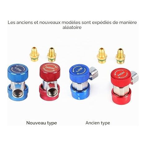 Raccords Rapides Climatisation, 1/4 Pouce Mâle Évasé Haute et Basse Pression Kit Coupleurs Laiton Rouge Bleu (1/4)