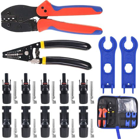Lot de 24 outils à sertir solaires pour câble de panneau solaire 2,5/4/6 mm2 avec 6 paires de connecteurs de panneau solaire et 1 paire de connecteurs solaires pour outils d'assemblage (1/5)