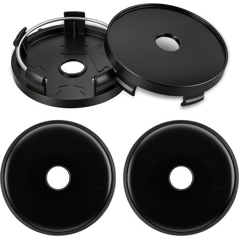 Set of 4 Universal Hub Caps 60 mm, ABS Black Wheel Centre Covers, Polished Rim Covers for Aluminium Rims (OD 60 mm ID 56 mm), Compatible with Some Models (1/5)