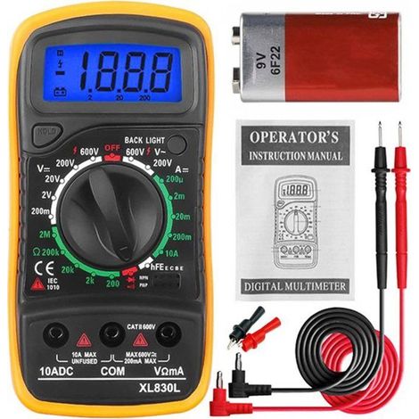 Universelles digitales Multimeter – Hintergrundbeleuchtetes LCD-Display – 9V-Batterie und 2 Krokodilklemmen enthalten