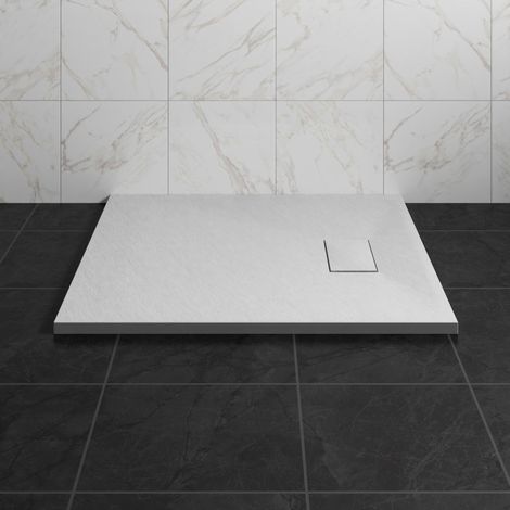 NRG 900 x 800mm SMC White Rectangle Slate Effect Bathroom Shower Tray