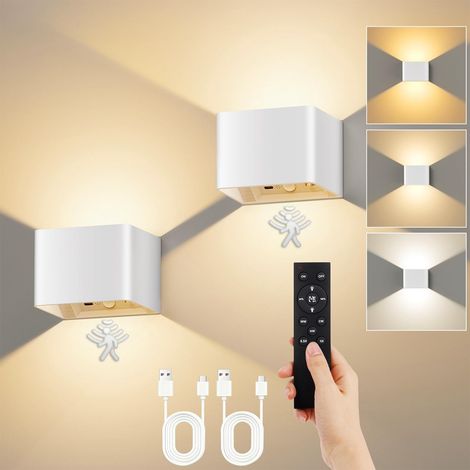 Lot de 2 Applique Murale LED sans fil, Détecteur de Mouvement, Télécommande, Rechargeable, Intérieur (1/5)