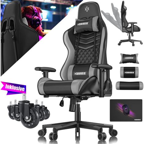 KESSER® Gaming-Stuhl, ergonomisch, 150 kg - Schwarz / Grau (1/5)