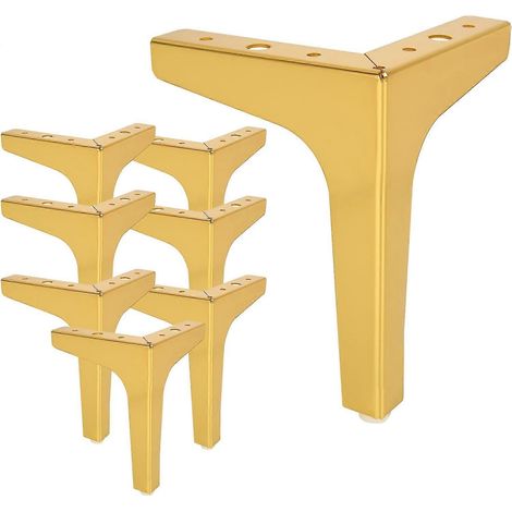 Ensemble de 8 pieds de meuble réglables, 17 cm (6,7 pouces), plaqués or, en métal, de forme triangulaire. Idéal pour remplacer les pieds de vos meubles (armoires, penderies, canapés, etc.). (1/5)