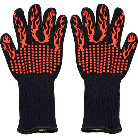 800 °C Gant de Cuisson résistant à la Chaleur avec Brosse en Silicone pour Barbecue Four à Tricoter Gants de Cuisson pour Le F Our (Flamme Rouge) (1/5)