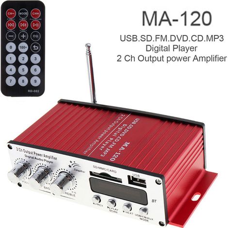 Amplificateur Bluetooth 12 V pour voiture avec lecteur de carte USB, lecture FM, amplificateur stéréo avec mémorisation des réglages en cas de coupure de courant MA120 (1/5)