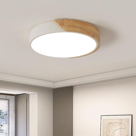 Plafonnier LED Bois 30W, Rond Lampe de Plafond Blanc (1/5)