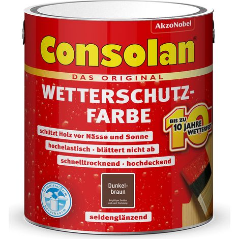 Consolan Wetterschutzfarbe, Deckender Holzschutz für Außen, Dunkelbraun, 2,5 l
