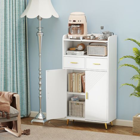 Armoire de Rangement de Cuisine 113 CM Armoire de Garde-Manger avec Portes 2 Tiroirs Étagère Réglable Buffet Moderne Blanc (1/3)