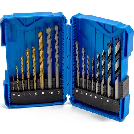 16pc Drill Bit Set Wood Masonry & HSS Mixed Assortment Wolf Trade (1/4)