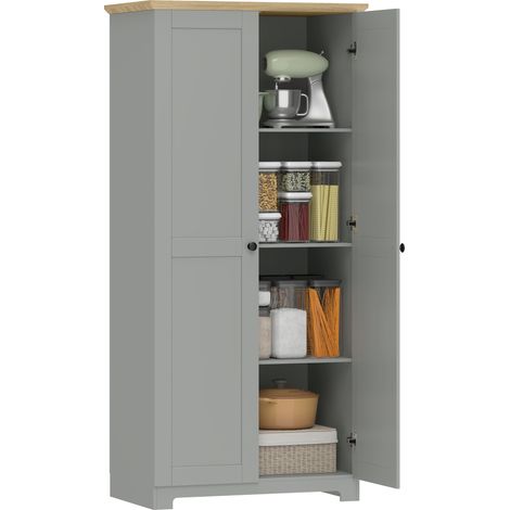 HOMCOM 172cm Wooden Storage Cabinet Cupboard With 4 Shelves Grey