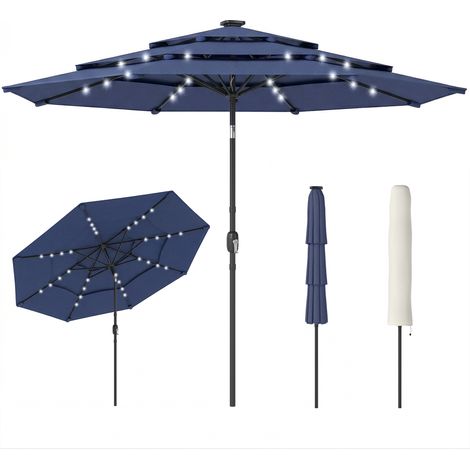 Outsunny 2.8 m Garden Parasol Umbrella with Light, Patio Umbrella, Navy Blue