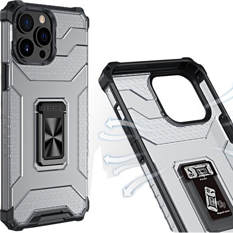 Crystal Ring Case – gepanzerte Hybrid-Schutzhülle mit Magnethalterung für iPhone 13 Pro Max, Schwarz (1/5)