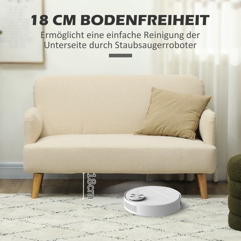 Canapé 2 places en velours aspect bois, petit canapé rembourré à accoudoirs, fauteuil d'appoint pour salon et chambre, 130 x 74 x 79 cm, blanc crème (1/5)