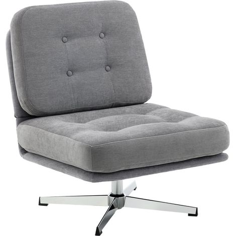 Fauteuil pivotant en chenille gris clair, siège large 70 cm avec suspension à ressorts et pieds métal argenté (1/5)