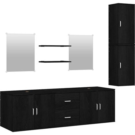 Maison Exclusive - 7-tlg. Badmöbel-Set Schwarz Holzwerkstoff (1/5)