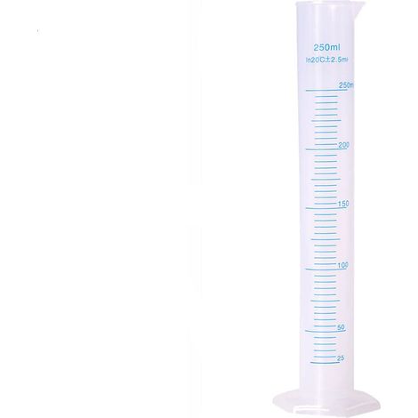 Probetas graduadas de plástico transparente de 250 ml, vaso medidor cilíndrico de plástico, para laboratorio, herramientas de medición, líquidos, cristalería y suministros de laboratorio. (1/5)