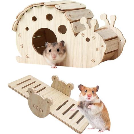 Hamsterhaus aus Holz mit abgetrennten Räumen (16×13×12 cm) – Natürliches, geräumiges Versteck mit Fenstern für Hamster, Rennmäuse und kleine Nagetiere (1/2)