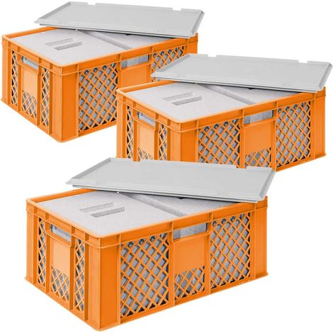BRB 3x 2 Thermoboxen in Stapelkorb mit Deckel, LxBxH 600x400x240 mm, EPS, orange (1/2)