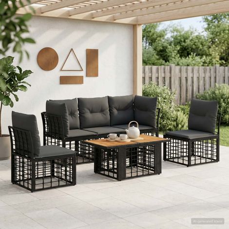 vidaXL Conjunto de sofás de jardín 6 uds. Negro y gris oscuro (1/5)