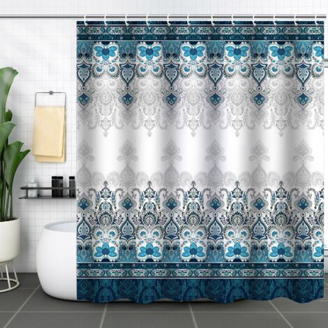 BUNTHAUS Rideau de douche en tissu 180 largeur x 180 hauteur cm, rideau de douche style bohème résistant à la moisissure, motif plumes de paon, rideau de douche imperméable, rideau de salle de bain (1/5)