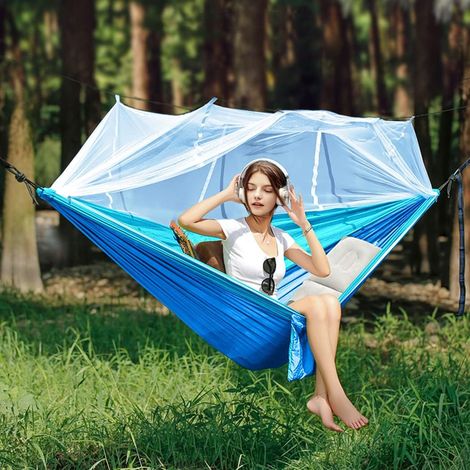 Filiyano-Hamac avec moustiquaire, hamac double de camping bleu, moustiquaire (1/4)