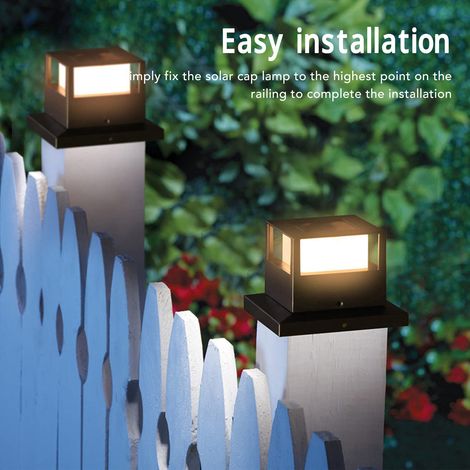Lampadaire Solaire Noir avec Détecteur de Lumière et LEDs Double Couleur pour Jardins (1/5)