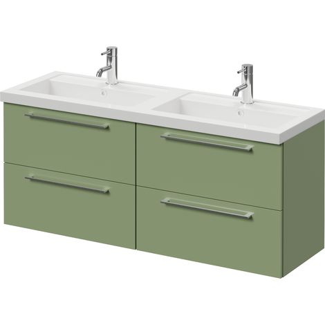 Napoli 390 Olive Green 1200mm Wall Mounted 4 Drawer Vanity Unit with Double Lucia Basins - 1200mm - Chrome 320mm Handle