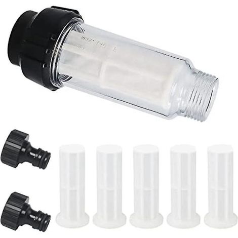 Filtre à eau pour tuyau d'arrosage, filtre à eau 3/4 pouce, ensemble de 5 inserts filtrants + 2 raccords rapides (1/4)