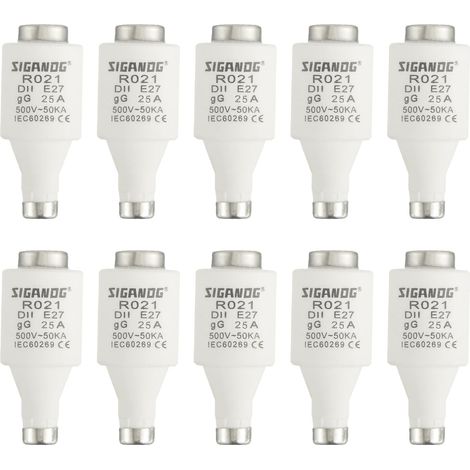 25A DII E27 R021 Spiralkeramiksicherungen Gg 500VAC Diazed Sicherungseinsätze für Kabel- und Leitungsschutz (10er-Pack) (1/4)