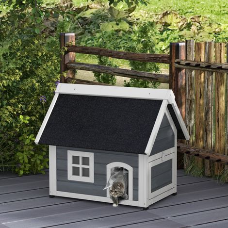 Cuccia da esterno per gatto in legno, tetto apribile, 77x57,5x68 cm, grigio HAVRYA (1/3)