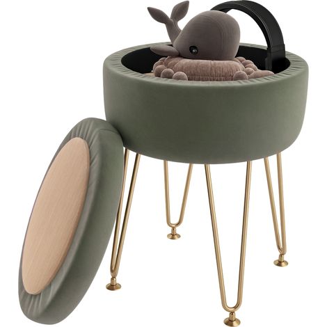 5L VelvetFeel Storage Ottoman Green (1/5)