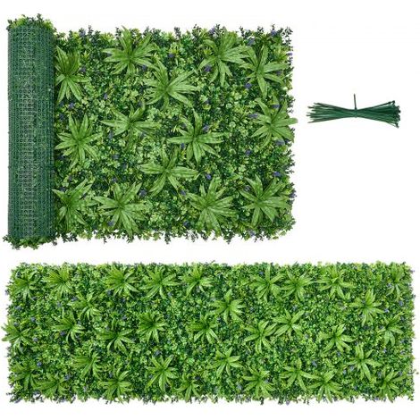 Jardín Vertical Artificial 101,6 x 304,8 cm 1 Unidad, Panel Decorativo de Pared, Hojas Verdes y Flores Violetas, Pantalla de Privacidad, Planta de Decoración para Exterior Interior Boda Terraza (1/5)