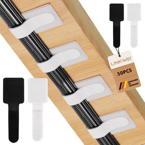 50 PCS Bureau de gestion des câbles, organisateur de câbles sous le bureau, gestion des câbles en nylon réutilisable, support de câble, table de chevet autocollante, câbles de charge (1/5)
