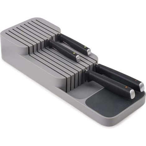 Organiseur à couteaux pouvant contenir jusqu'à 9 couteaux - design compact, gris. Rangement pour la cuisine et les tiroirs. (1/4)