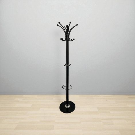 Appendiabiti da terra 175 cm Nero - 16 ganci e portaombrelli (1/3)
