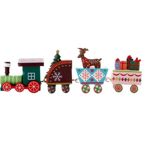 Décoration De Noël - Train En Bois Peint À La Main - Pour Arbre De Noël Et Intérieur - Lot De 1 (1/5)
