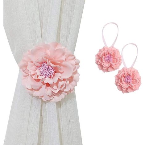Attaches rideau aimantées fleurs tissu grandes, 2 pièces, style rustique américain, rose, pour chambre fille, déco mariage (1/4)