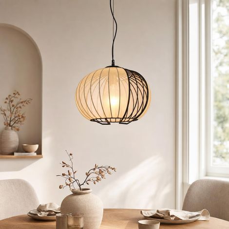 V-TAC Lampadario a Sospensione E27 60W Diffusore Tessile Ø400mm Nero Beige 24117 (1/5)